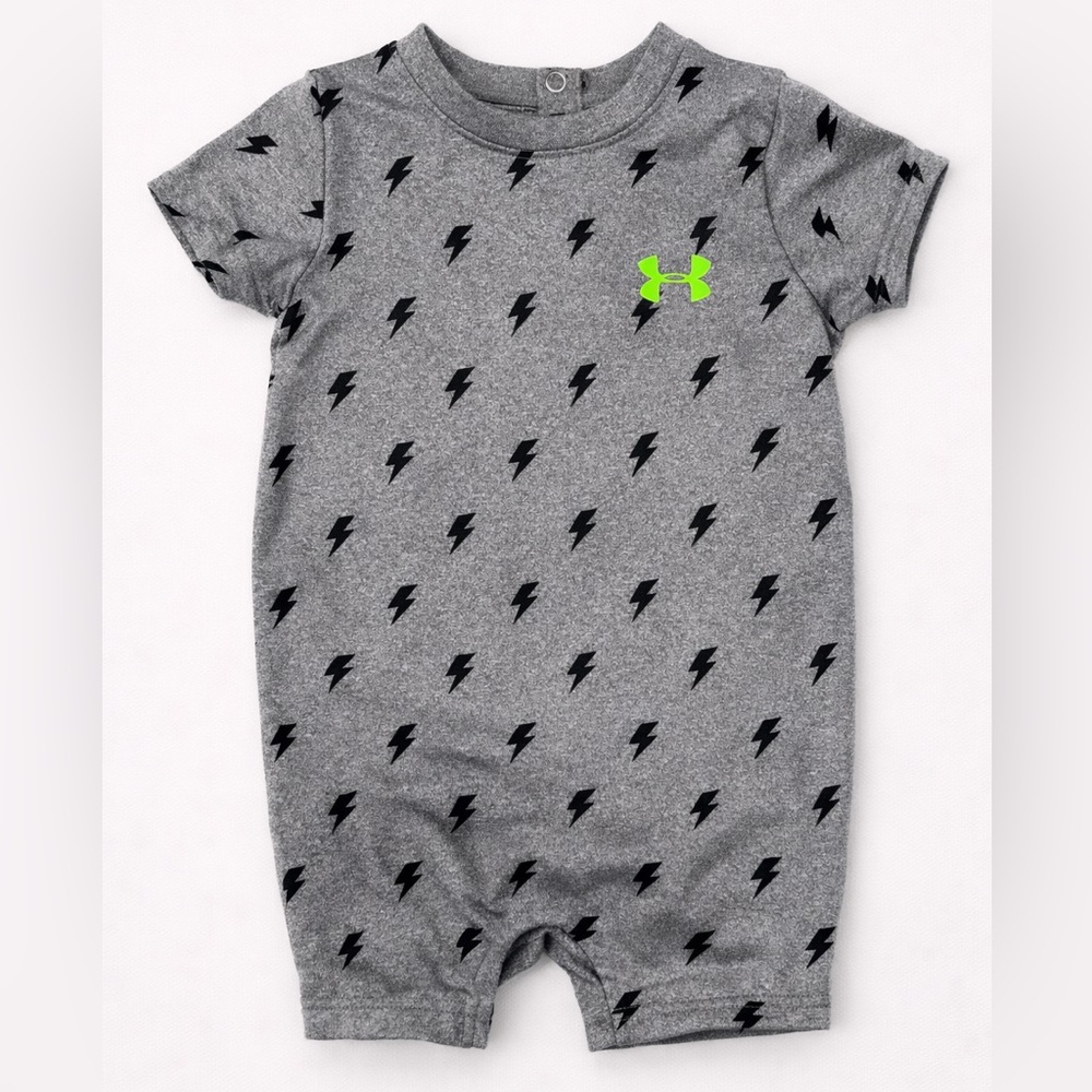 Under Armour Grey Baby Romper with Black Lightning Motif